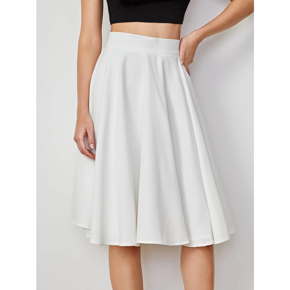 High Rise Wide Waistband Circle Skirt Minimalist Business Casual - Picture 6 of 11